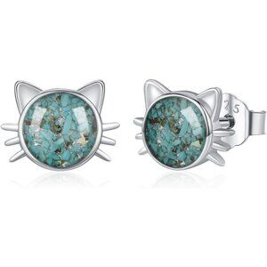 Women's Sterling Silver Cat Earrings Cute Animal Kitten Stud for Sensitive Ears